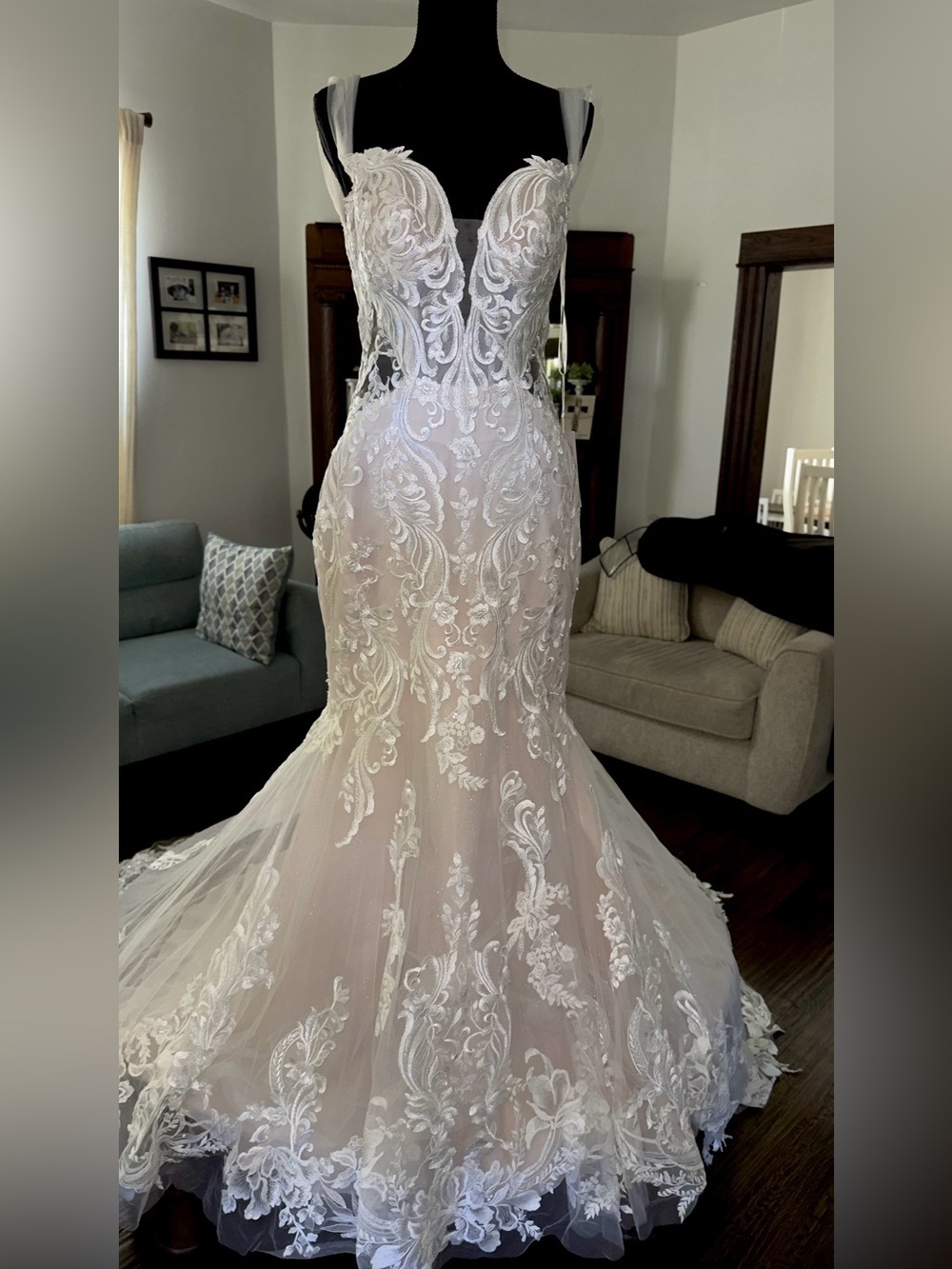 Romantic Off-Shoulder Lace Fit & Flare Wedding Dress in White